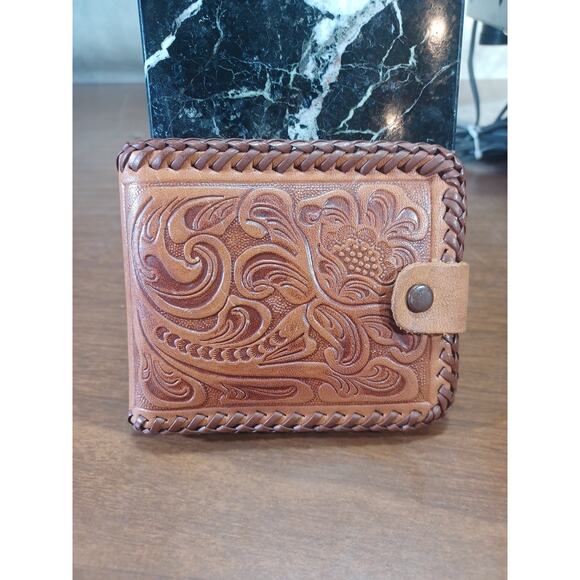 Vintage Western Hand-Tooled Real Leather Wallet/Billfold Approx. 1960s USA - Picture 1 of 10